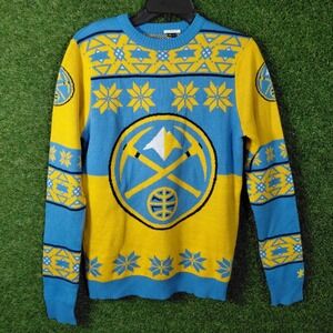Denver Nuggets NBA Basketball Ugly Christmas Sweater Yellow Blue Mens Size S